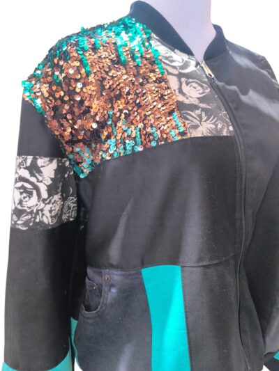 Chaqueta Rever – Negro Turquesa con Lentejuelas