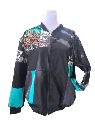 Chaqueta Rever – Negro Turquesa con Lentejuelas