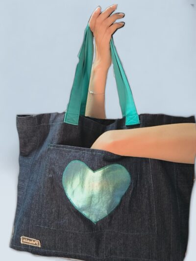 Tote Bag XL – Corazón Verde Agua