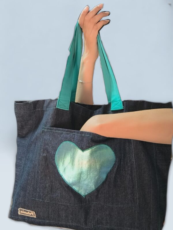 Tote Bag XL - Corazón Verde Agua - Imagen 2