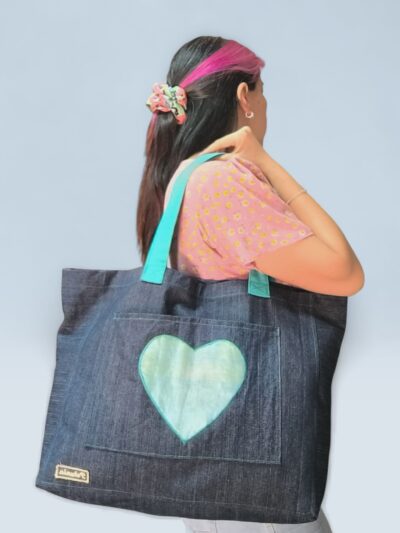 Tote Bag XL – Corazón Verde Agua